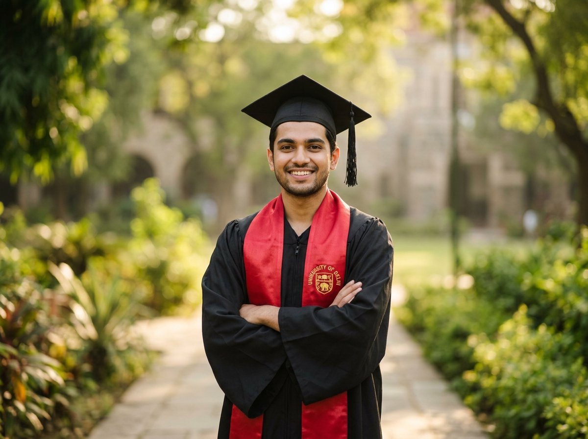 Happy graduate in cap and gown